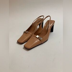 VINTAGE SERGIO ROSSI tan sling back pumps